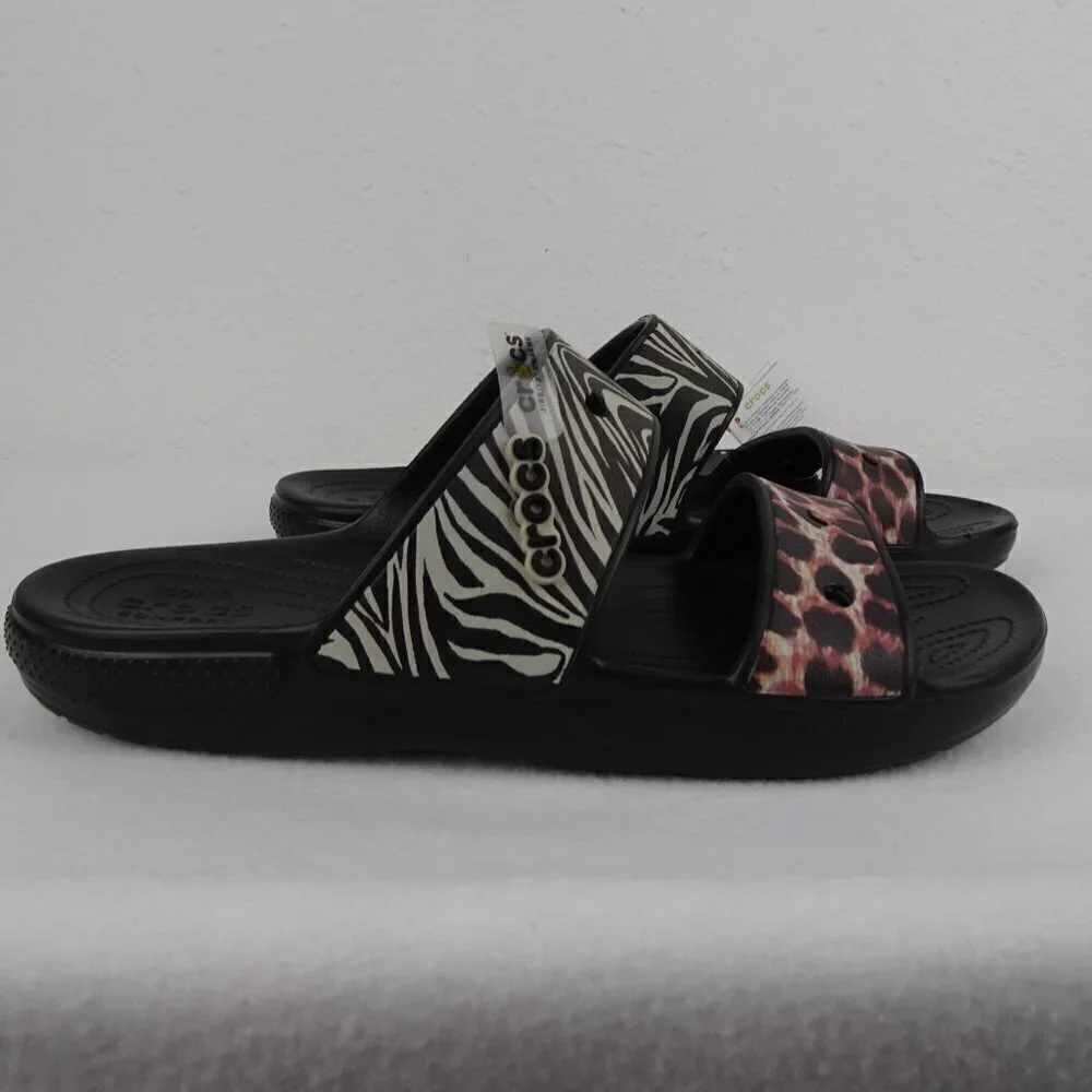 Crocs Animal Print Slides Men's Size 15 US Double Strap Sandals